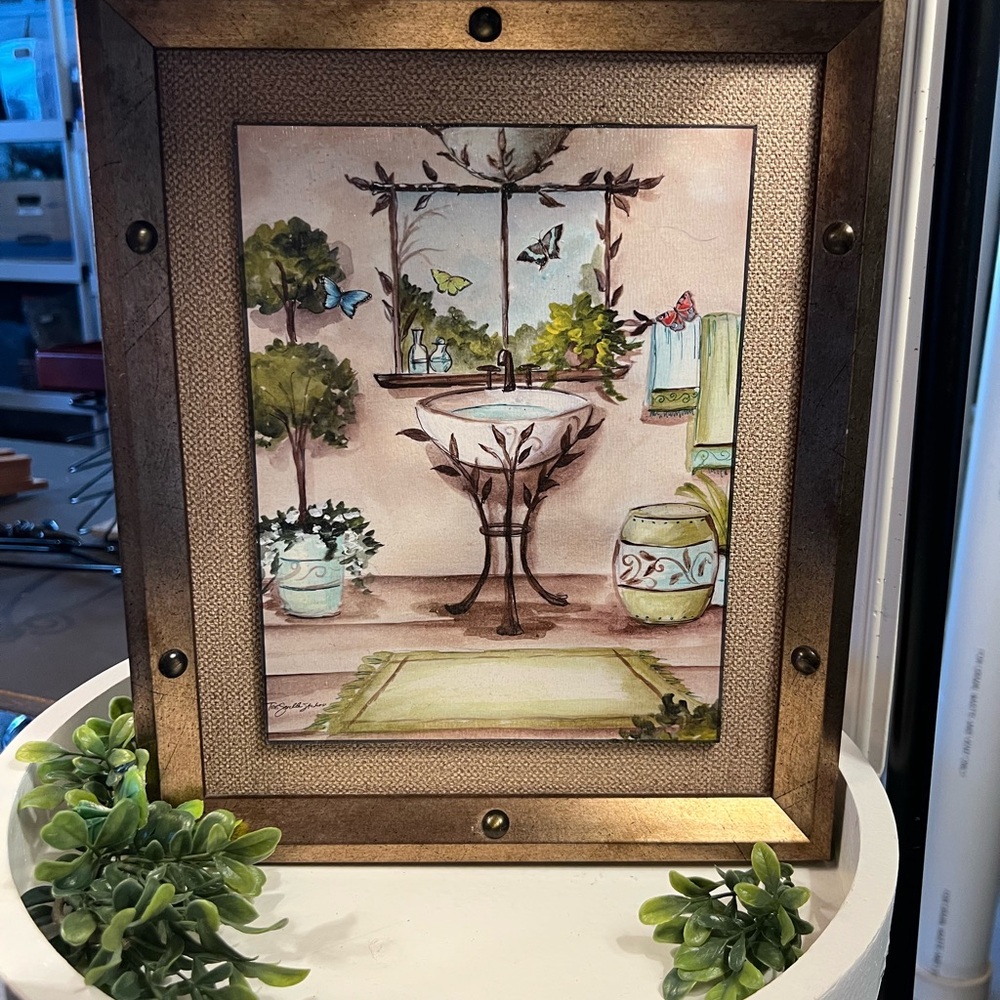 Framed Bathroom Art with Bronze Frame